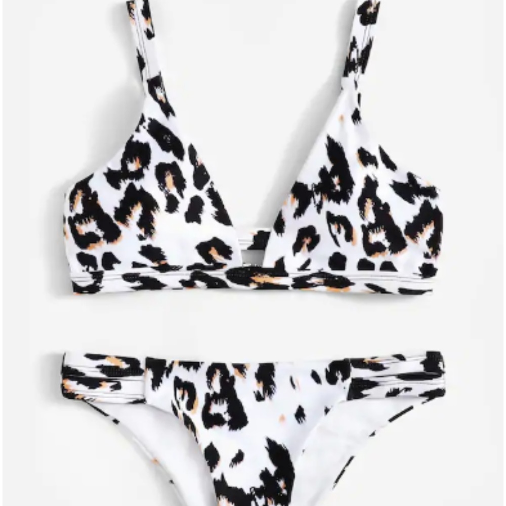 Trendy White Leopard Print Two-Piece Bikini